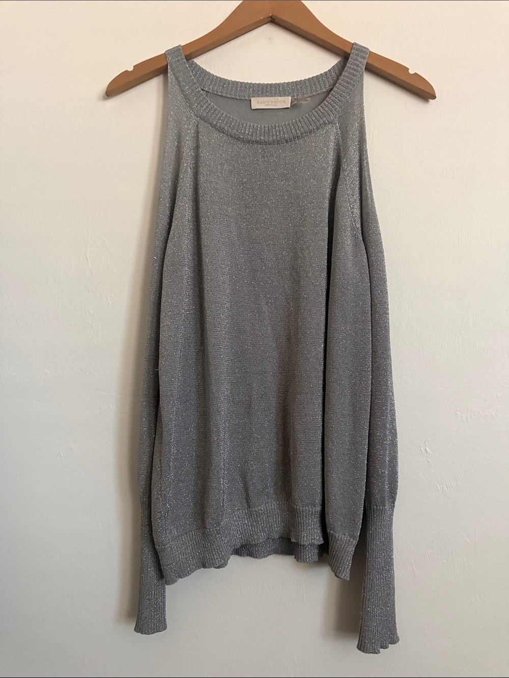 Ramy Brook Silver-Gray Metallic Knit Sweater